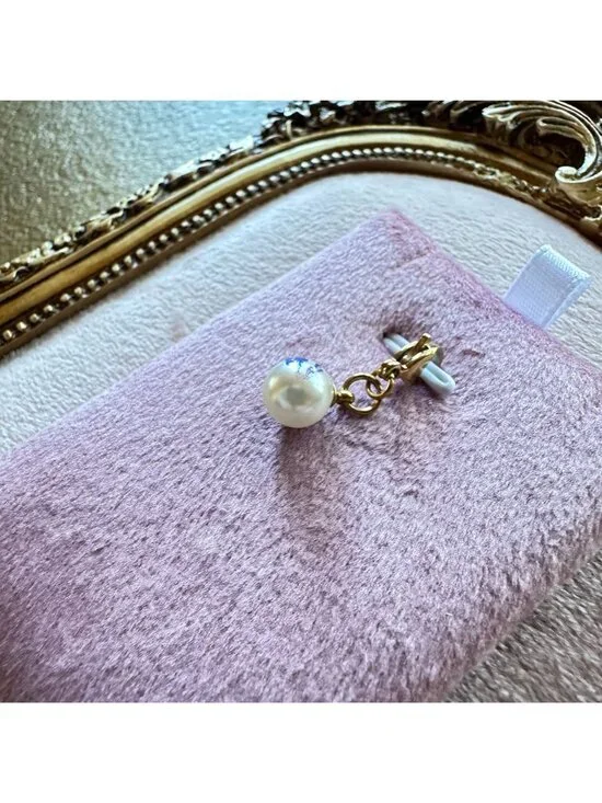 18K PVD Gold White Glass Bead Charm With Blue Floral Print & Gold Lobster Clasp - Picture 3 of 11